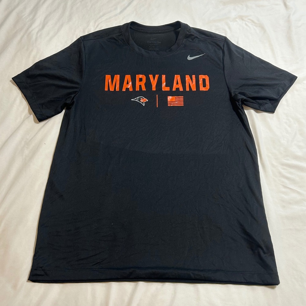 Nike Dri-FIT Maryland T-Shirt Mens Medium Black Orange Graphic Tee DV7299-010